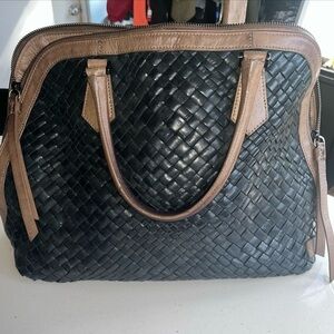 Falor leather woven large top handle handbag
